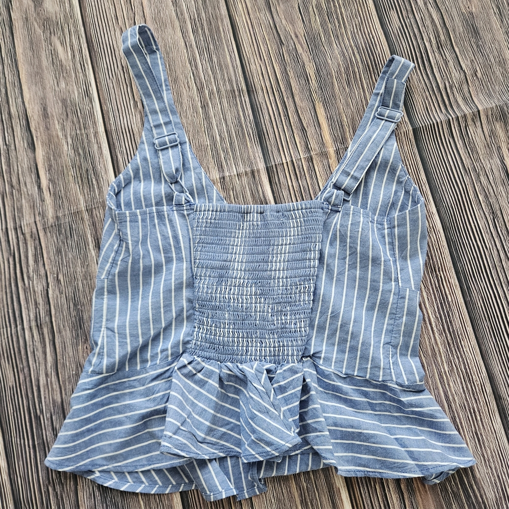 NEW American Eagle Blue Pin Striped Sleeveless Peplum Top Womens Medium - Picture 4 of 4